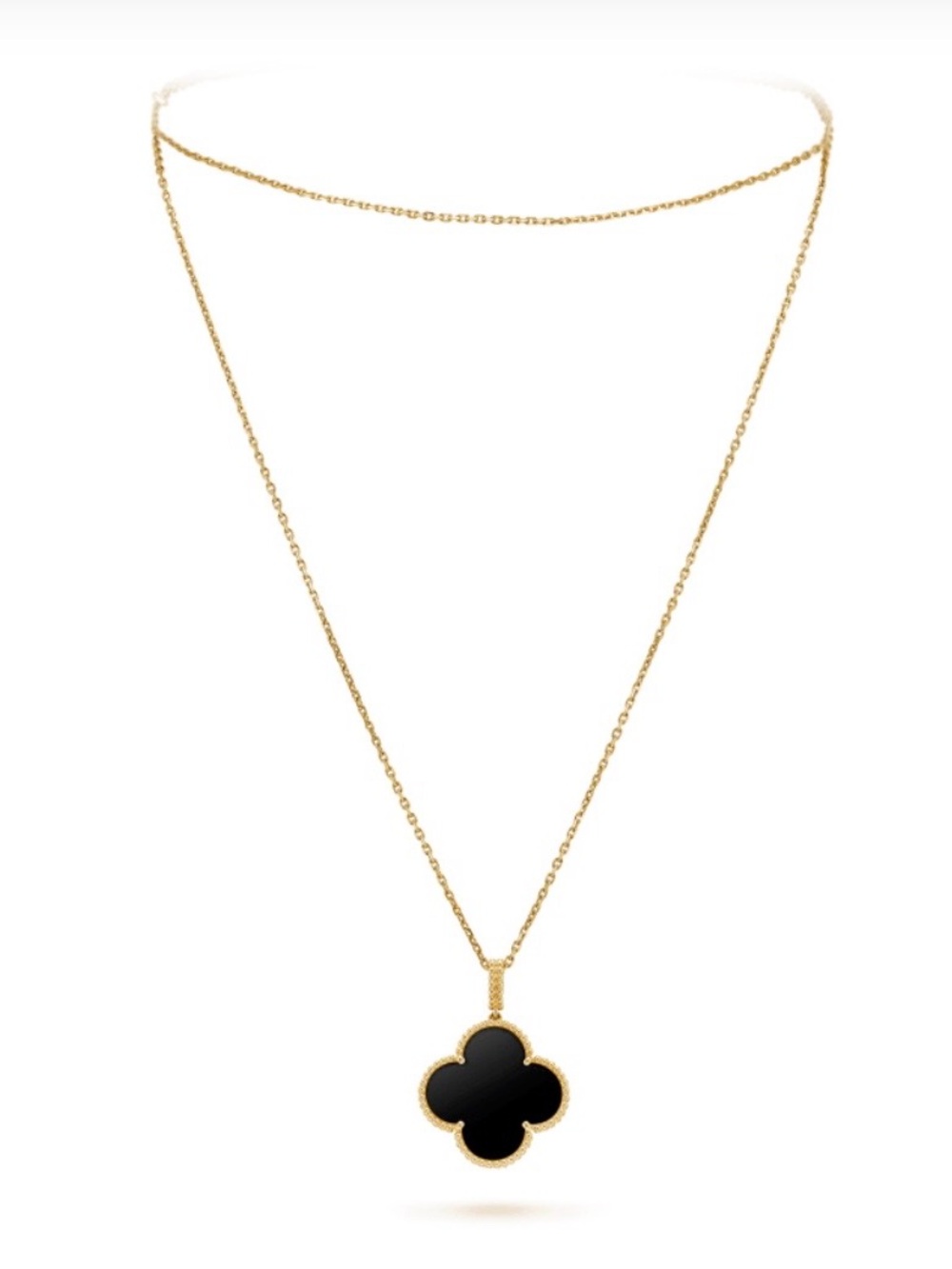 CLOVER GOLD ONYX BIG
CLOVER NECKLACE, 18k GOLD PLATE OVER STERLING SILVER